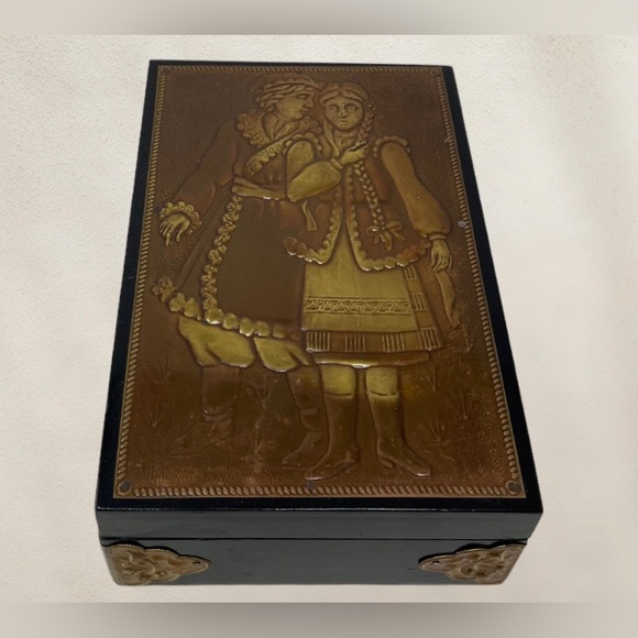 Hand Crafted Other - 🛍️FINAL PRICE 🛍️ Vintage Soviet Wooden Jewelry Copper Clad Jewelry Box